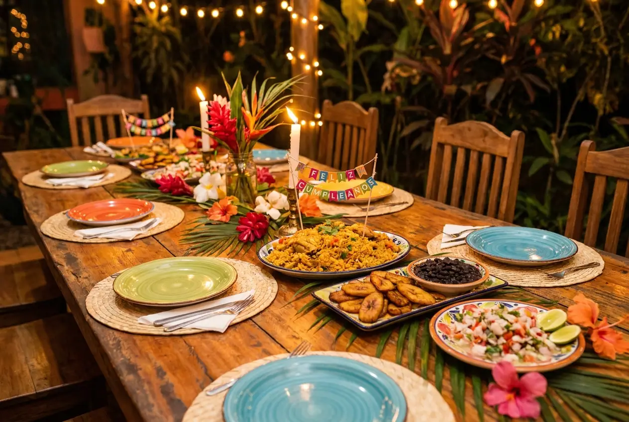 A festive party table set for a celebration at Lapa's